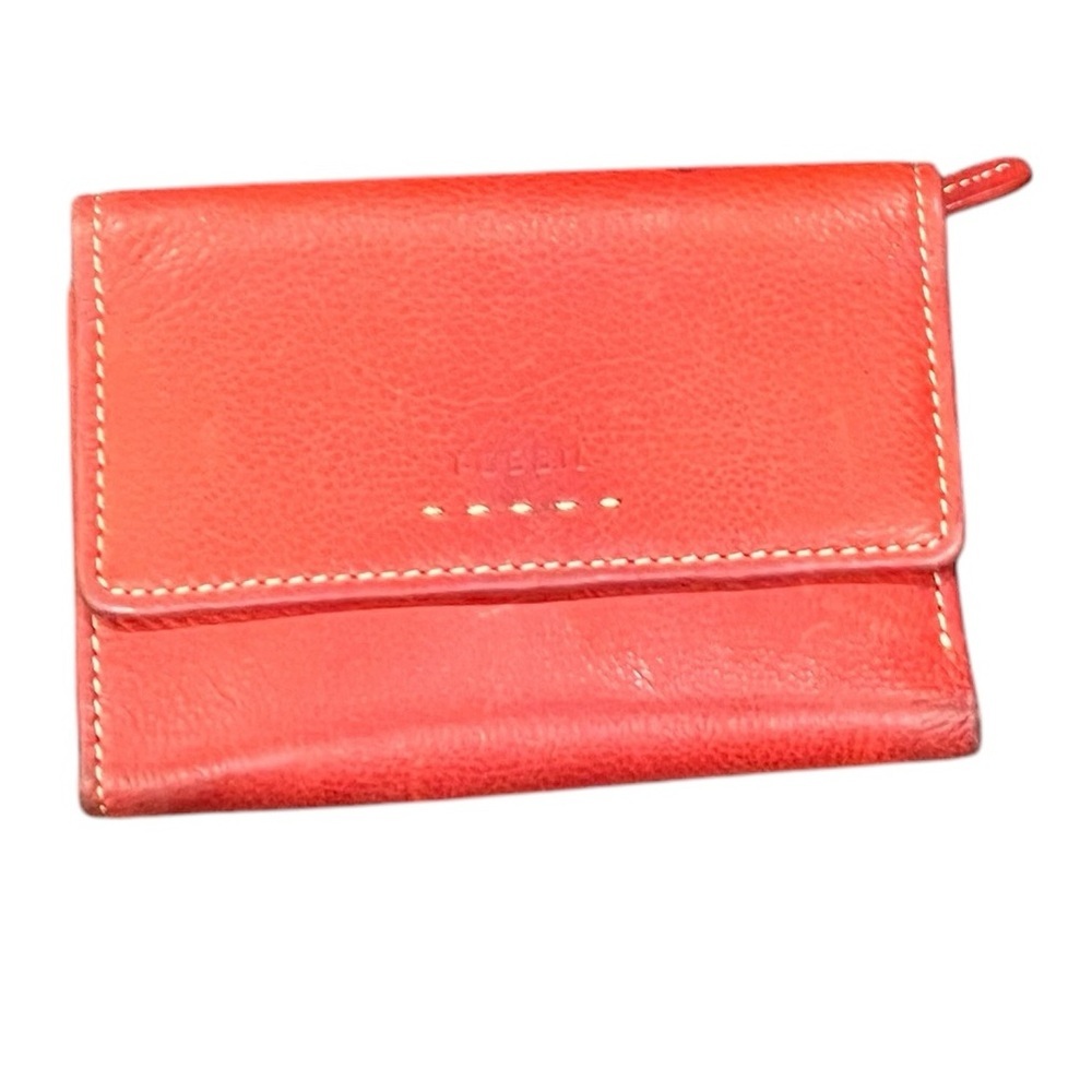Fossil Red Leather Bifold Wallet with Zipper Accent​